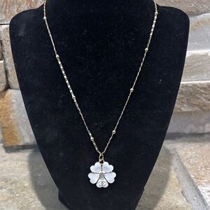Gold-Tone White Designer Flower Pendant Necklace